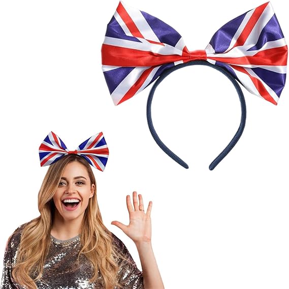 Union Jack Bow Headband, England Flag Bow Headdress Headband, Perfect for the Kings Coronation, British Events and Other Fancy Dress Events, for Women and Girls Celebrating National Event