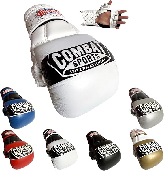 Combat Sports Max Strike MMA Training Gloves, Open Palm Fingerless Gloves for MMA, Muay Thai, and Kickboxing (White, Regular)