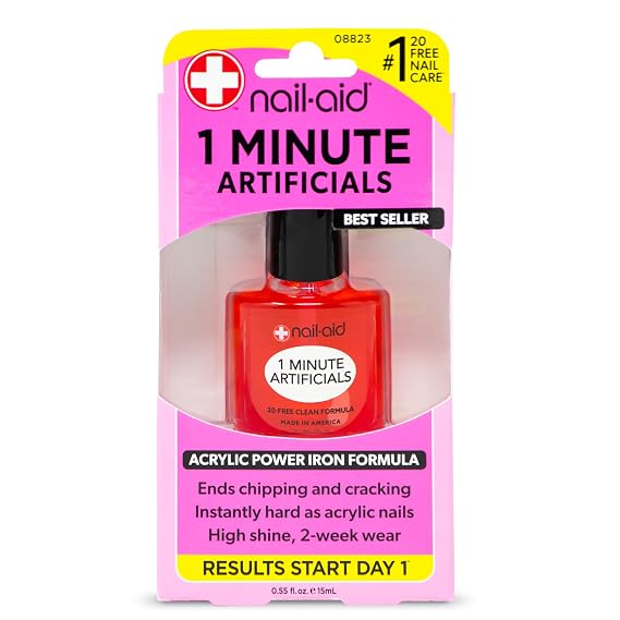 1 MINUTE ARTIFICIALS Instantly Hard as Acrylics - Crack Proof, Chip Proof Finish - Salon Quality Shine + Long Wear