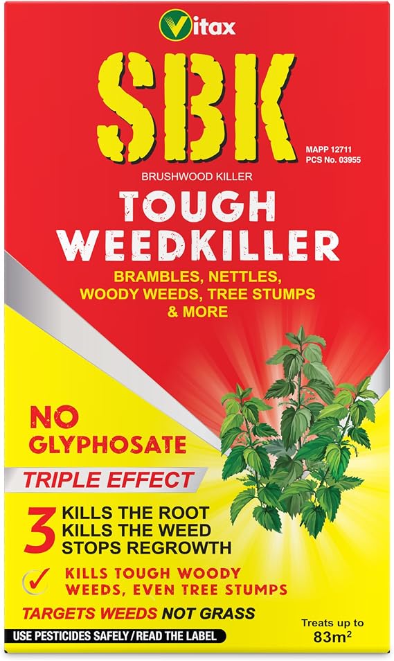 Vitax SBK Tough Weedkiller, Kills Down To The Roots, Suitable For Brambles, Nettles, Dock, Woody Weeds, Hardwood & Tree Stumps, Targets Weeds Not Grass, Concentrate - 250Ml, Coverage 83M2