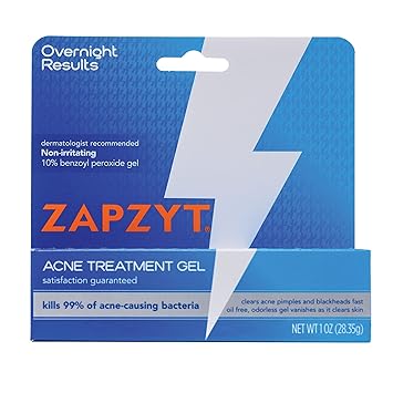 Zapzyt Maximum Strength 10% Benzoyl Peroxide Acne Treatment Gel, 1 Ounce