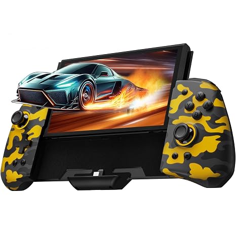 Switch Controller Compatible with Switch/OLED Luminpad Ergonomic Switch Handheld Controller One Piece Joypad Replacement 7 LED Colors/Turbo/Mapping - Black (White Camo)