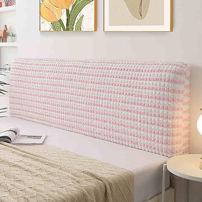 Stretch Bed Headboard Cover, Waffle Grid Headboard Cover for Full Queen Cal King Size, Washable Bed Headboard Slipcover Furniture Dustproof Protector Cover,Beige,Queen:59.0in
