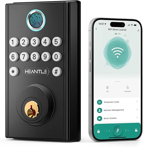 WiFi Smart Lock Front Door - HEANTLE Keyless Entry Door Lock | Fingerprint Keypad Bluetooth Alexa App Remote Control