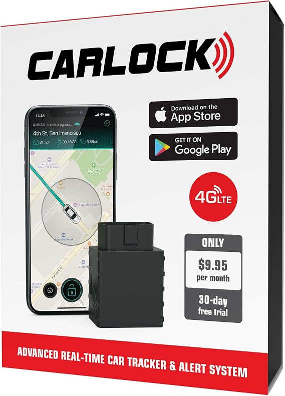 CARLOCK Anti Theft Car Device - Real Time 4G Car Tracker & Car Alarm System.  with Device & Phone App. Tracks Your Car in Real Time & Notifies You Immediately of Suspicious Behavior.OBD Plug&Play
