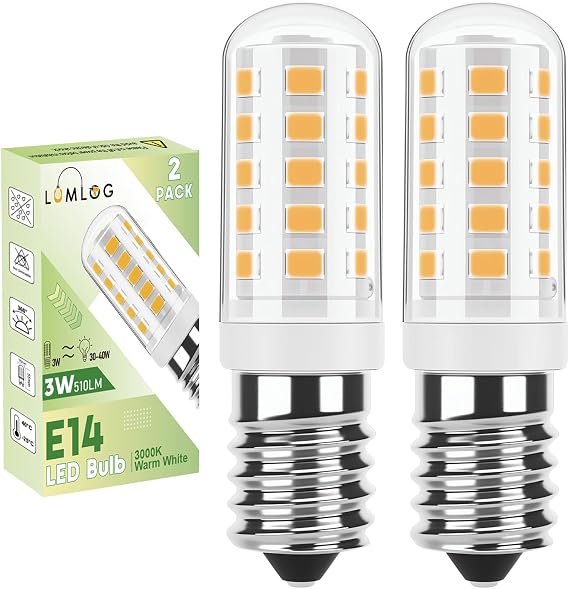 E14 Led Light Bulbs Warm White, 3W 510Lm 3000K Cooker Hood Bulb, Equivalent to 30-40W Halogen, 220-240V No Flicker Non-Dimmable Energy Saving, for Home Lighting 2-Pack [Energy Class C] [Energy Class C]