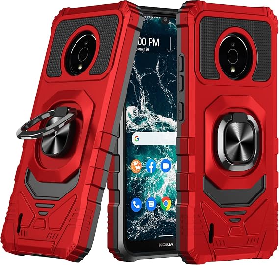 for Nokia C200 - Shockproof Protective Phone Case with Ring Stand - RS7 Red