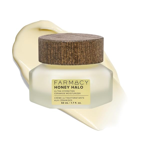 Farmacy Ceramide Face Moisturizer - Honey Halo Ultra Hydrating Facial Moisturizer with Buckwheat Honey + Ceramides - Helps Restore Barrier + Replenish Dryness - Plumping Skin Care for Dry Skin (50ml)