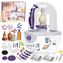 Mini Electric Pottery Wheel for Kids & Beginners, Adjustable Ceramic Machine with Sculpting Tools, Removable Splash Guard, Dual Turntables, Portable Pottery Kit for Home DIY, School Art Craft