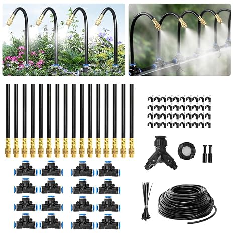 Irrigation System Kit, 100 FT Automatic Drip Irrigation Kit with 1/4 inch Tubing and 360° Adjustable Nozzles, Automatic Garden Watering System for Greenhouse, Yard, Lawn, Plant