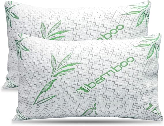 Elif Queen Size Pillows for Sleeping, Set of 2 Cooling Shredded Memory Foam Pillows with Removable Cover for Back, Stomach & Side Sleepers, Rayon Derived from Bamboo, Queen (2 Pack)