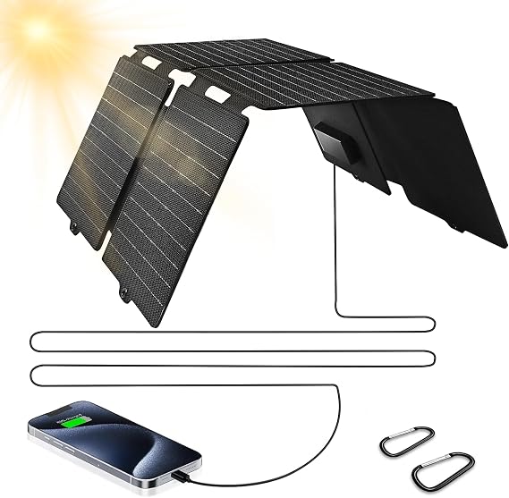 QLAYA 30W Portable Solar Charger,Foldable Solar Panel with High Efficiency,Ultra-Lightweight Outdoor Solar Panel for Camping,Hiking,RV,Compatible with Most Power Stations (DC/USB-C/USB-A Outputs)