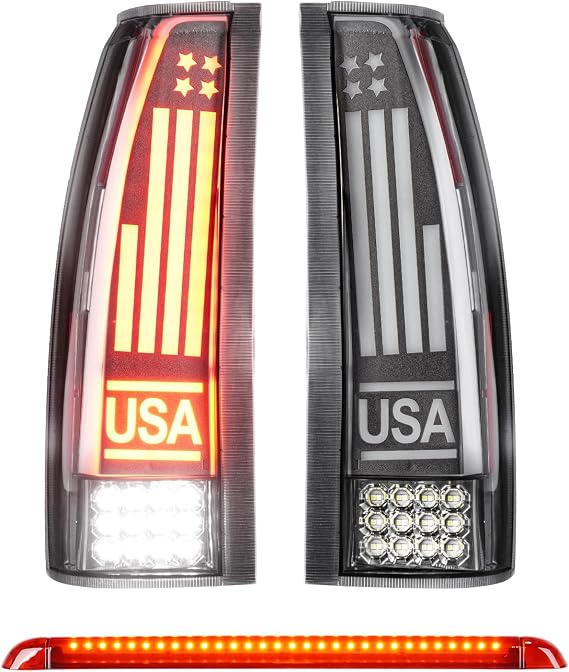 Tail Lights + 3rd Third Brake Lamp for Chevy GMC C1500 C2500 Suburban 92-99, for Cadillac Escalade 99-00, for Tahoe 95-99, for Yukon 92-99 Rear LED Taillight Assembly, Clear lens