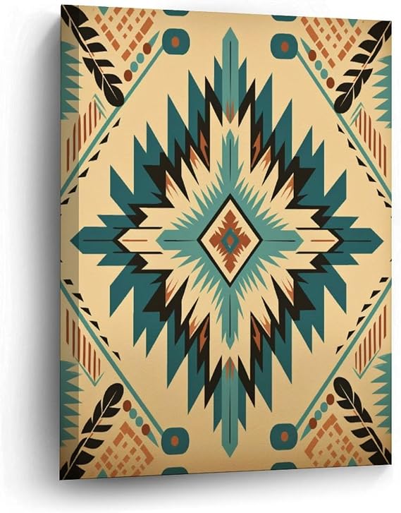 Navajofabric Spoonflowers Pattern Canvas Wall Art 16x20in Chinoiserie Asian Canvas Pictures Artwork Posters Ready to Hang Modern Wall Paintings for Bedroom Living Room Kitchen New Home Decor