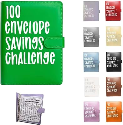 Artlaza 100 Envelope Challenge Binder - Envelope Savings Challenge -Envelope Challenge Binder,Easy & Fun Way to Save $5,050,Budget Binder Planner Book for Budgeting,Savings Challenges Binder Green