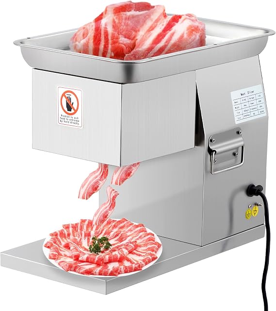 Takywep 110V Commercial Meat Cutter Machine, Automatic Operation, Electric Meat Shredding Machine 3mm Blade Restaurant Food Slicer Stainless Steel For Kitchen Restaurant Supermarket