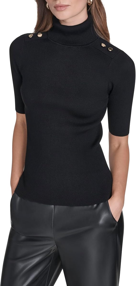 Halston Women's Turtle Neck Button Detail Sweater