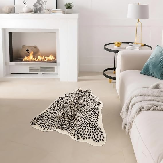 Fluffy Leopard Rug, Cheetah Print, 39.4 X 36 in | Premium, Soft Faux Fur Animal Carpet, For Kids Room Bedroom, Living Room, Shaggy Teen Room Home Decor