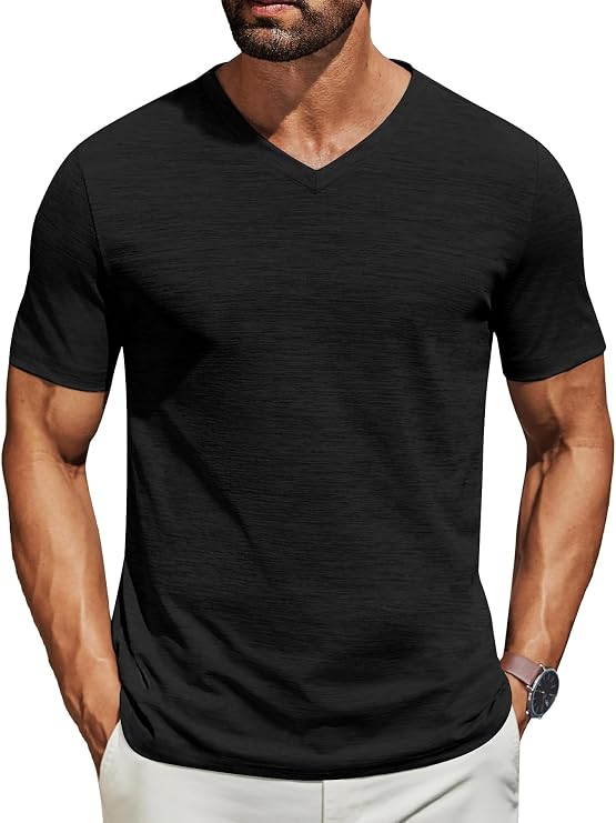 Mens T Shirt Short Sleeve V-Neck Soft Fitted Tees S - 5XL Fresh Classic Tshirts