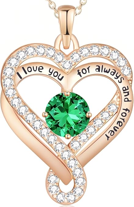 Birthstone Heart Necklaces for Women, Infinity Pendent S925 Sterling Silver Jewelry for Women, Wedding Anniversary, Birthday Mothers Day Gifts for Mom, Mother, Wife, Girlfriend