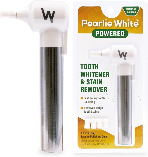 Pearlie White Powered Tooth Whitener & Stain Remover | Portable Dental Tooth Polisher and Plaque Remover for Teeth | Electric Tooth Polisher for Stain Removal for A Clean and Bright Smile