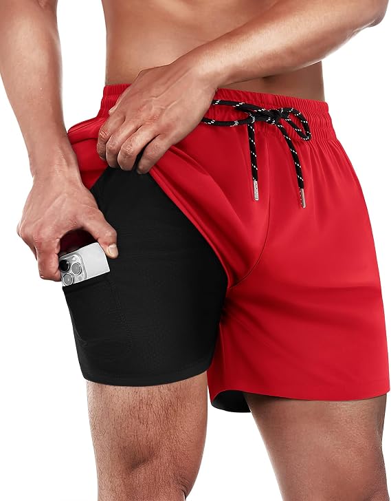 5 inch Mens Swim Trunks with Compression Liner Quick Dry Mens Bathing Suit