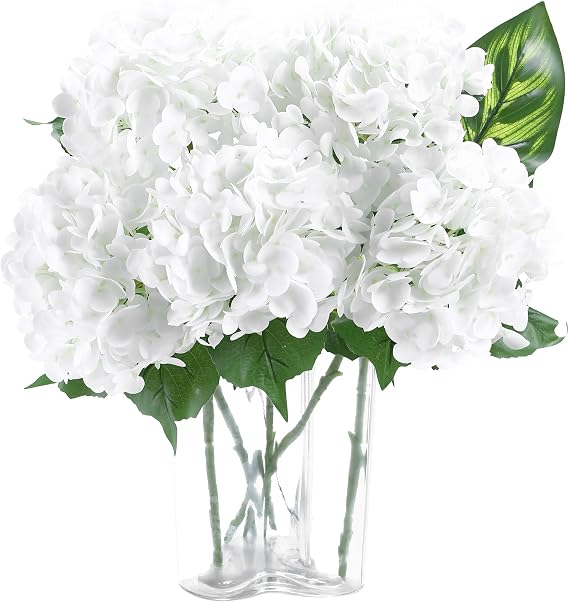 Coferset 5pcs Real Touch Artificial Hydrangea Flowers,White