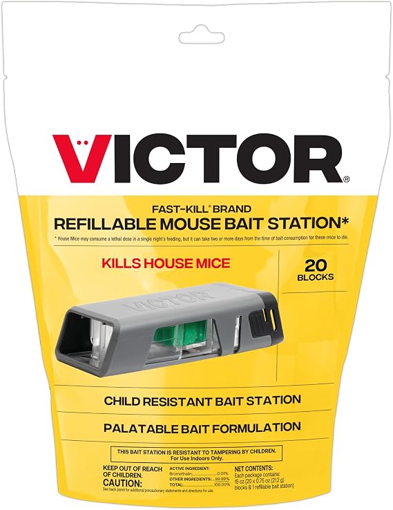 Victor Fast-Kill Brand Refillable Mouse Poison Bait Station - 20 Baits - Dual Entry Design - M923