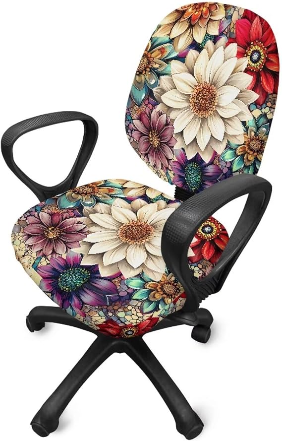 Boho Blossoms Office Chair Cover Stretch 2 Piece Computer Desk Chair Cover Universal Rotating Gaming Chair Slipcover High Back Chair Seat Protector
