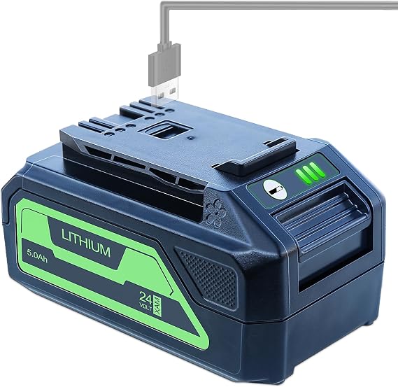 DTK 5.0Ah Replacement for Greenworks 24V Battery Compatible with 20352 22232 2508302 Tools with 5V 2.0Ah USB Output