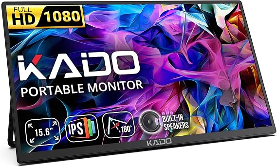 Kado 15.6-Inch 75Hz Portable Monitor, FHD 1080p USB-C mini-HDMI IPS Display | 45W Reverse Charging Gaming Monitor Built-in Speakers, Second Display Kickstand for Laptop PC Phone Mac Xbox PS4/PS5 Switch