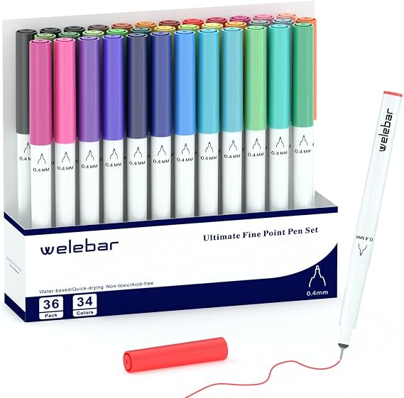 0.4 Tip Pens Set For Cricut Maker 3/Maker 4/Explore 3/Explore 4/Air 2, 36 Pack Ultimate Fine Point Pens for Writing and Drawing, Compatible with Cricut Machines