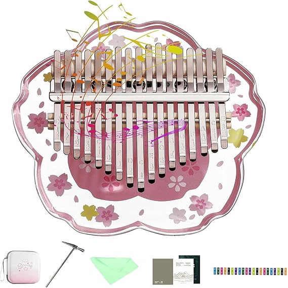 Kalimba Thumb Piano 17 Keys, Cherry Blossoms Shape Marimbas Finger Piano with Study Instruction and Tune Hammer, Music Gifts for Beginners Lovers Players