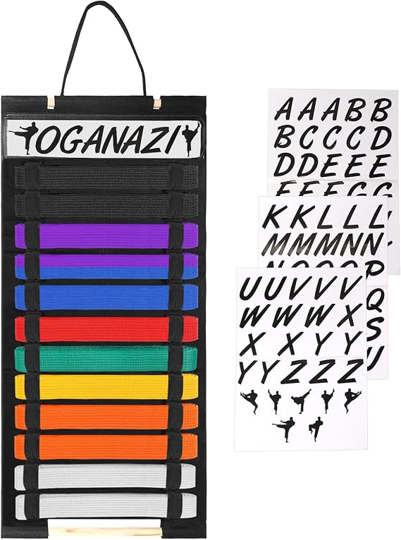 12 Belts Karate Belt Display Rack with Stickers for Taekwondo BJJ Learners