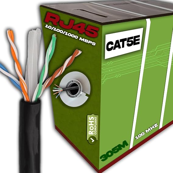 Cat 5e Ethernet Cable 305m, 1000ft Bulk LAN Cable Roll, High-Speed RJ45 Network Wire, Internet Patch Lead, UTP CCA AWG24, Gigabit, CCTV, Computer Gaming, Home, Office, Easy Pull Box