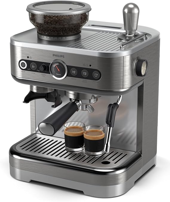 PHILIPS Barista Brew Espresso Machine - Intuitive Guidance. Calibrated Stamping. Elegant Design. 250g Beans Container. Semi-Automatic Espresso Machine. Metal Silver (PSA3218/01) | Single and Double Espresso - Americano Button, Calibrated Tamping, Intuitive Guidance, Metal Silver (PSA3218/01)
