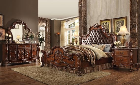 ACME Dresden Queen Bed - 23140Q - PU & Cherry Oak