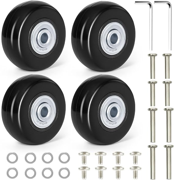 4 Pcs Luggage Wheels Replacement, Suitcase Wheels Replacement 50 mm x 18 mm, Suitcase Wheels Rubber, Luggage Replacement Wheels Universal Ball Bearings with Replacement Parts Repair Kit