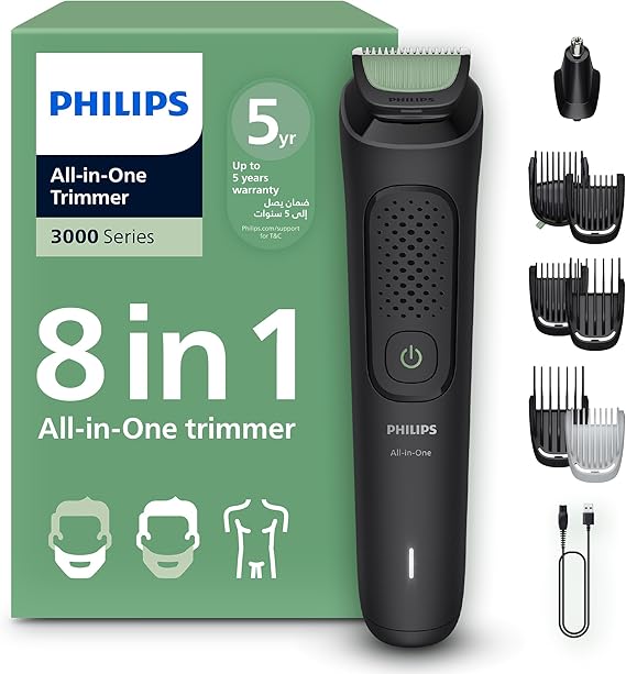 Philips MG3940/15 8'i 1 arada çoklu bakım seti | sakal kılı burun süsü | ayarlanabilir tarak 3-7 mm + saç ve vücut tarakları | 70 dk kablosuz | yıkanabilir aksesuarlar | şarj edilebilir