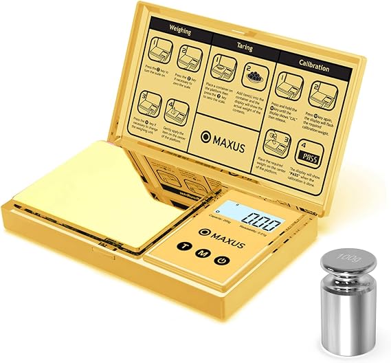 MAXUS Digital Gram Scale 200g x 0.01g with 100g Calibration Weights