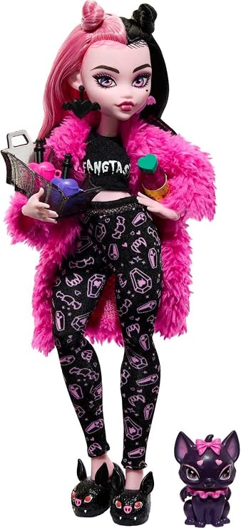 Monster High Doll, Draculaura Creepover Party Set with Pet Bat Count Fabulous, Sleepover Clothes & Accessories