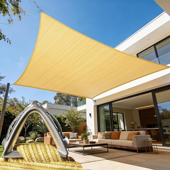 ColourTree Heavy Duty 16' x 20' Beige Sun Shade Rectangle Pro Ring Shade Sail, 260 GSM Commercial Grade UPF50 Sunshade, Reinforced Corners & Edges - (We Make Custom Size)