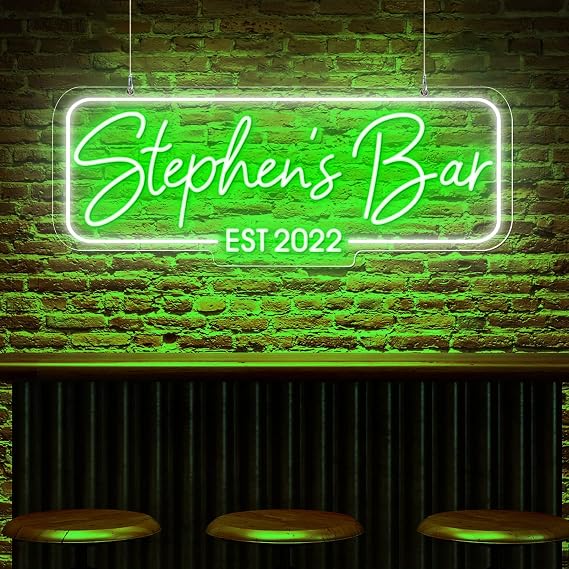 Personalized Neon Bar Sign Custom Light Up Sign for Home Bar, Lounge, or Man Cave Decor (Rectangle)