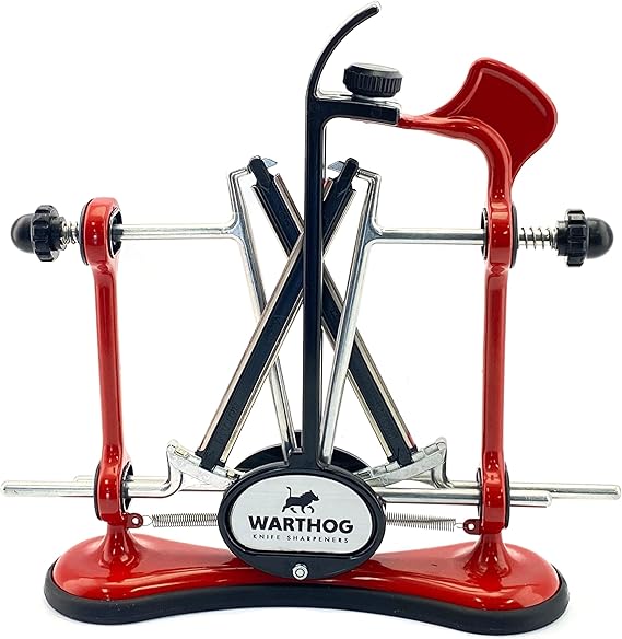 Warthog V-Sharp A4 Knife Sharpener, Diamond Rods, Metal Frame, Red | Professional knife sharpening system, adjustable angles, sharpens simultaneously, diamond hones, chefs, hunters, fishermen
