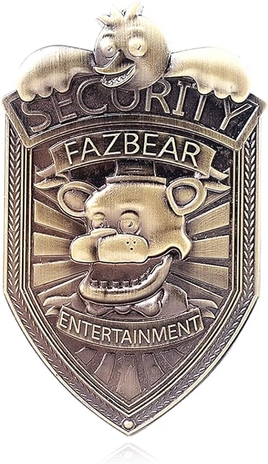 Gift box-Badge 2.4x1.4| Fazbear Security Badge,Security Metal Pin,Cosplay Uniform,Design Quality Brooch Cartoons Metal Horror Pin Gifts