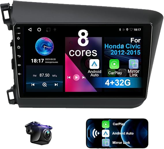 8 Core 4+32G 9" HD Car Radio Stereo for Honda Civic 2012-2015, Android Auto