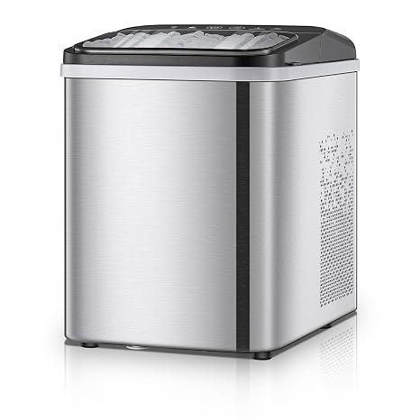 Countertop Ice Maker 30lbs in 24h, Ice Ready in 5 Mins, Self Clean, Stainless Steel Ice Maker Machine, Compact Ice Machine with Ice Scoop and Basket, for Home Kitchen Office Party