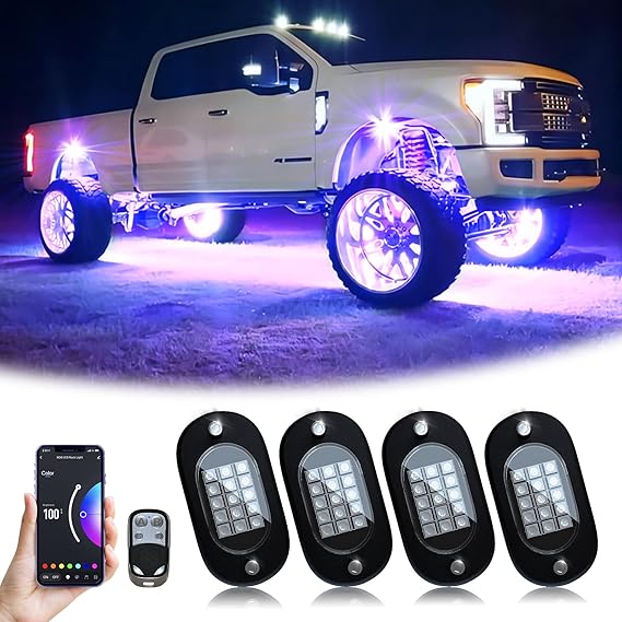 YiLaie RGB LED Rock Lights, 4 Pods Underglow Kit with APP & Remote Control