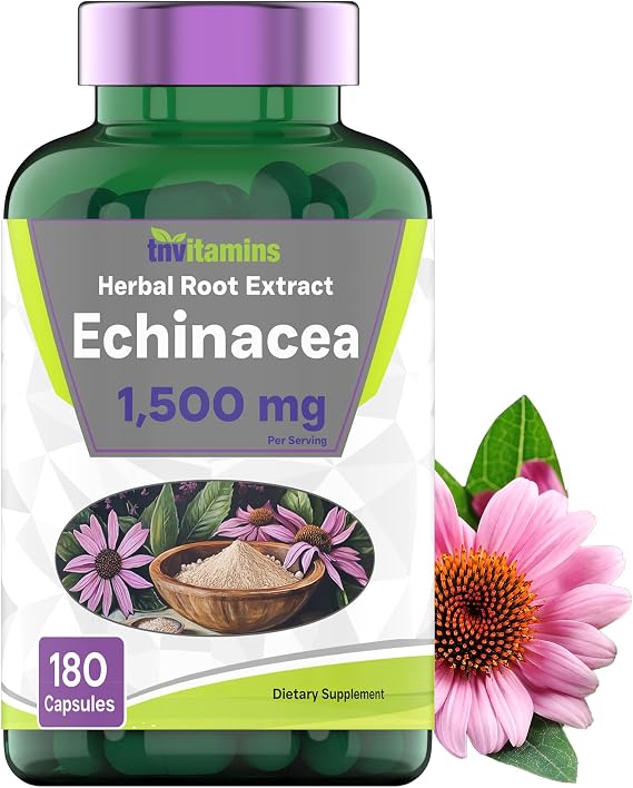 tnvitamins Echinacea Capsules - 180 Capsules (Two Month Supply!) | Immune Health Support* | Herbal Supplement with Echinacea Purpurea | Non-GMO