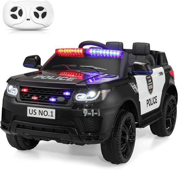 TOBBI Electric Car Battery Powered Police Ride-On Toy for Kids 3-6 to Drive
